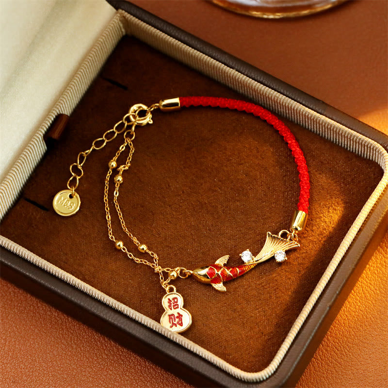 Buddha Stones Koi Fish Attract Wealth Gourd Charm Design Red String Luck Bracelet - image 4