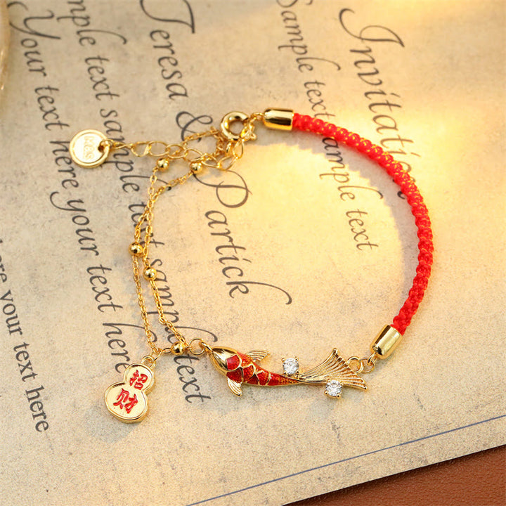 Buddha Stones Koi Fish Attract Wealth Gourd Charm Design Red String Luck Bracelet - image 3