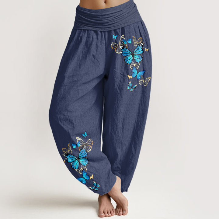 Buddha Stones Cotton Butterfly Pattern Women's Elastic Waist Harem Pants - DarkSlateBlue - US16，UK/AU20，EU48 (3XL) - image 5