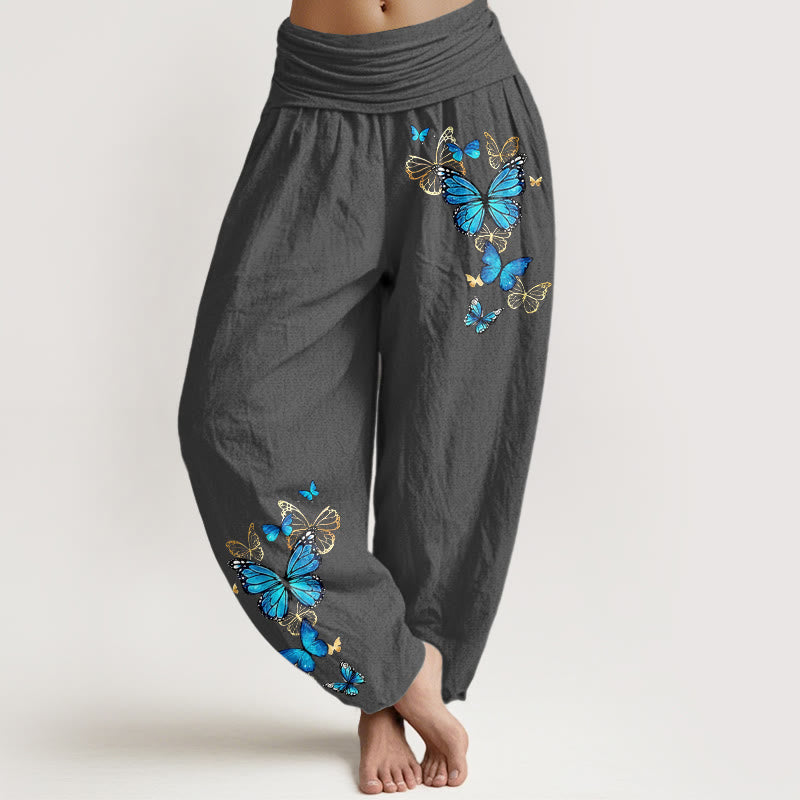 Buddha Stones Cotton Butterfly Pattern Women's Elastic Waist Harem Pants - DimGray - US16，UK/AU20，EU48 (3XL) - image 8