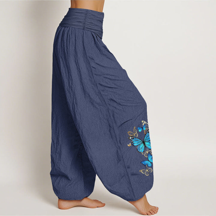 Buddha Stones Cotton Butterfly Pattern Women's Elastic Waist Harem Pants - image 6