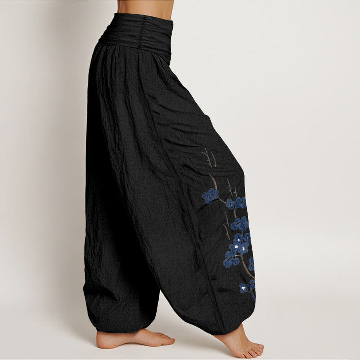 Buddha Stones Cotton Plum Bossom Calligraphy Pattern Women's Elastic Waist Harem Pants - image 6