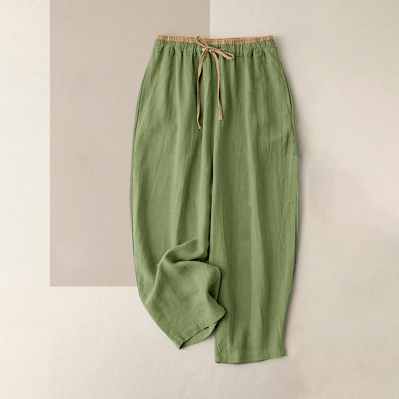 Buddha Stones Casual Solid Color Cotton Linen Drawstring Women's Pants With Pockets - LightGreen - Corduroy · Fleece-Lined - US16，UK/AU20，EU48 (3XL) - image 7