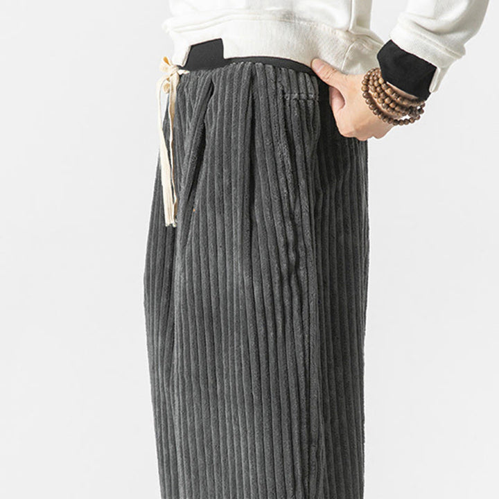 Buddha Stones Retro Winter Solid Color Men's Drawstring Corduroy Harem Pants With Pockets - image 6
