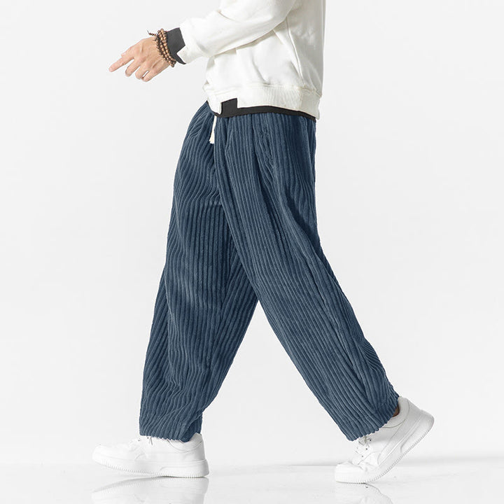 Buddha Stones Retro Winter Solid Color Men's Drawstring Corduroy Harem Pants With Pockets - image 14