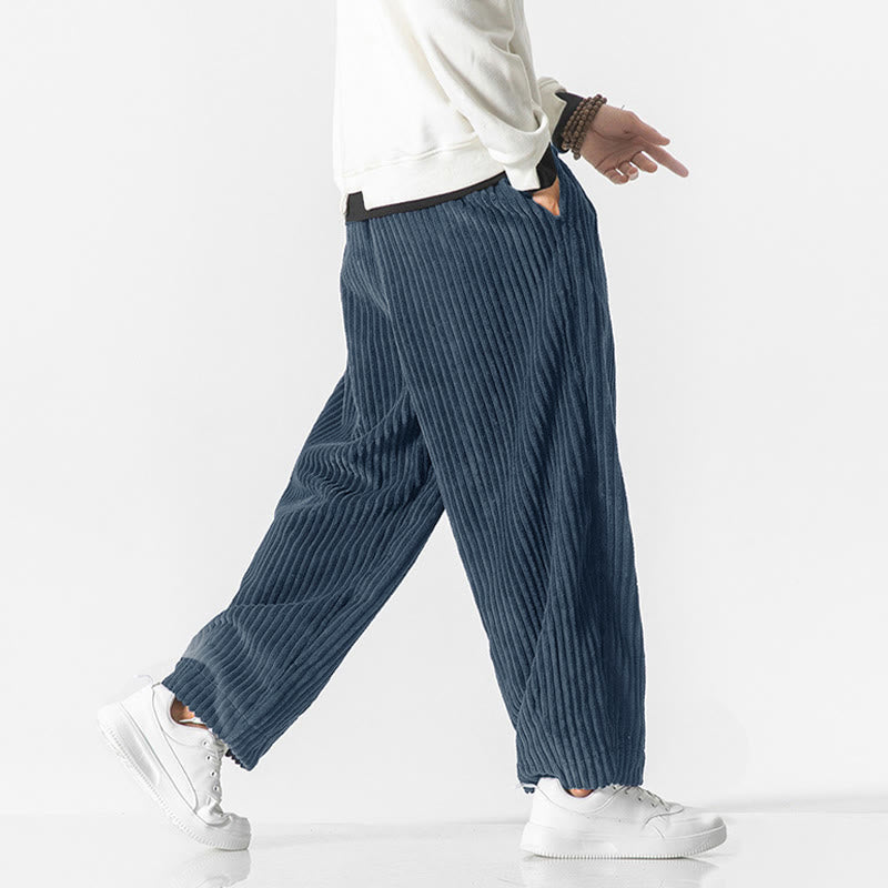 Buddha Stones Retro Winter Solid Color Men's Drawstring Corduroy Harem Pants With Pockets - image 17