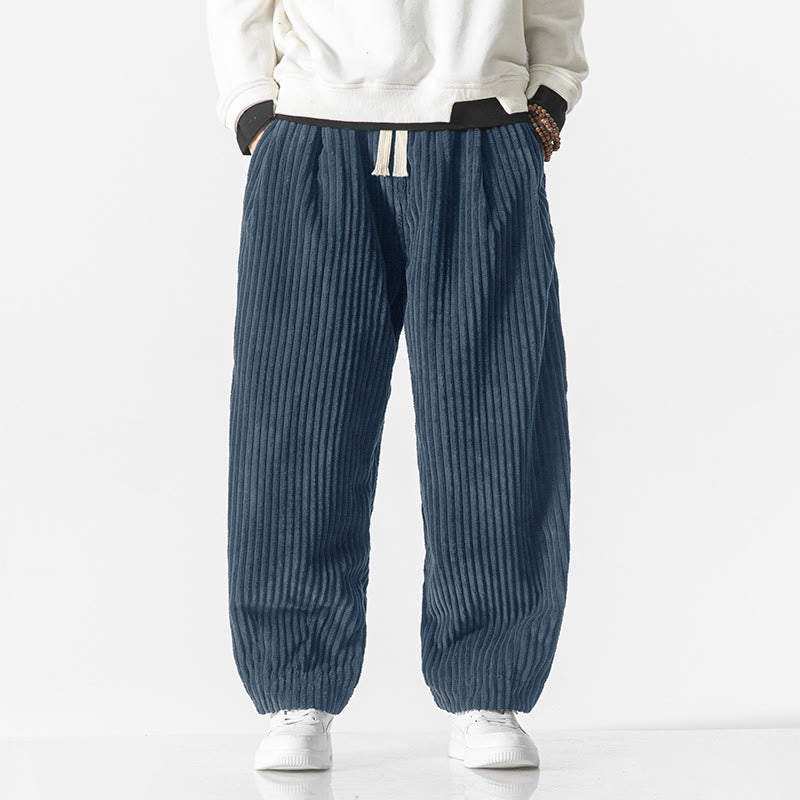 Buddha Stones Retro Winter Solid Color Men's Drawstring Corduroy Harem Pants With Pockets - SteelBlue - US/UK/AU50，EU60 (5XL) - image 13