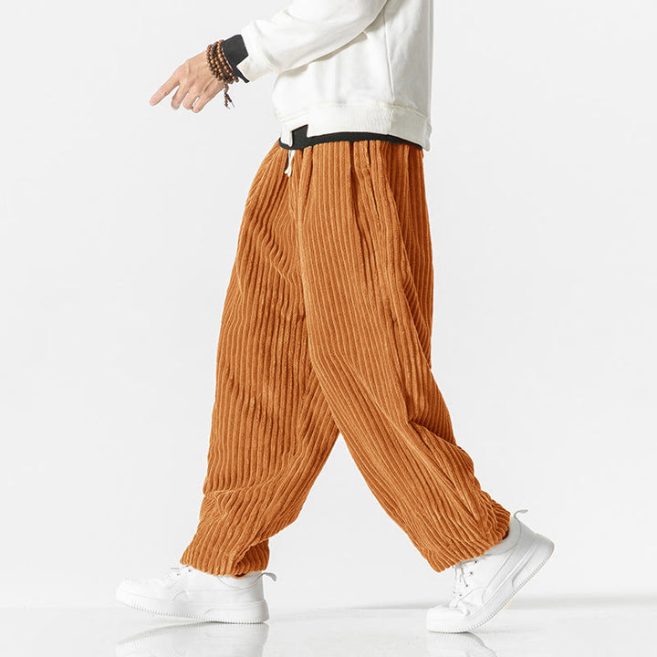 Buddha Stones Retro Winter Solid Color Men's Drawstring Corduroy Harem Pants With Pockets - image 19