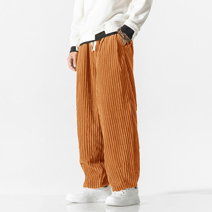 Buddha Stones Retro Winter Solid Color Men's Drawstring Corduroy Harem Pants With Pockets - image 22