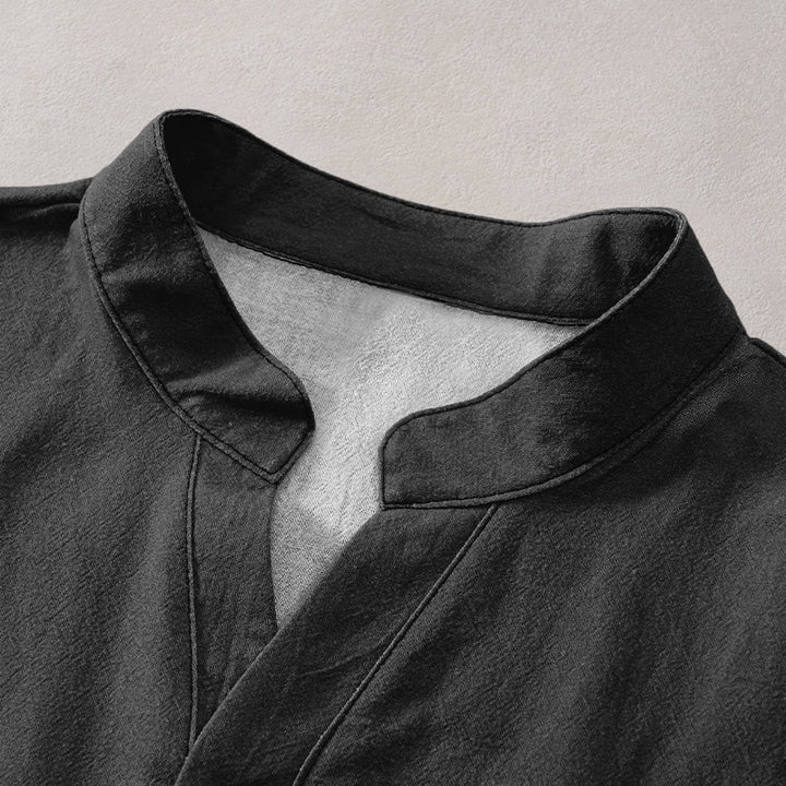 Buddha Stones Cotton Simple Crane Red Sun Pine Pattern Men's Short Sleeve Half Button Shirt - image 2