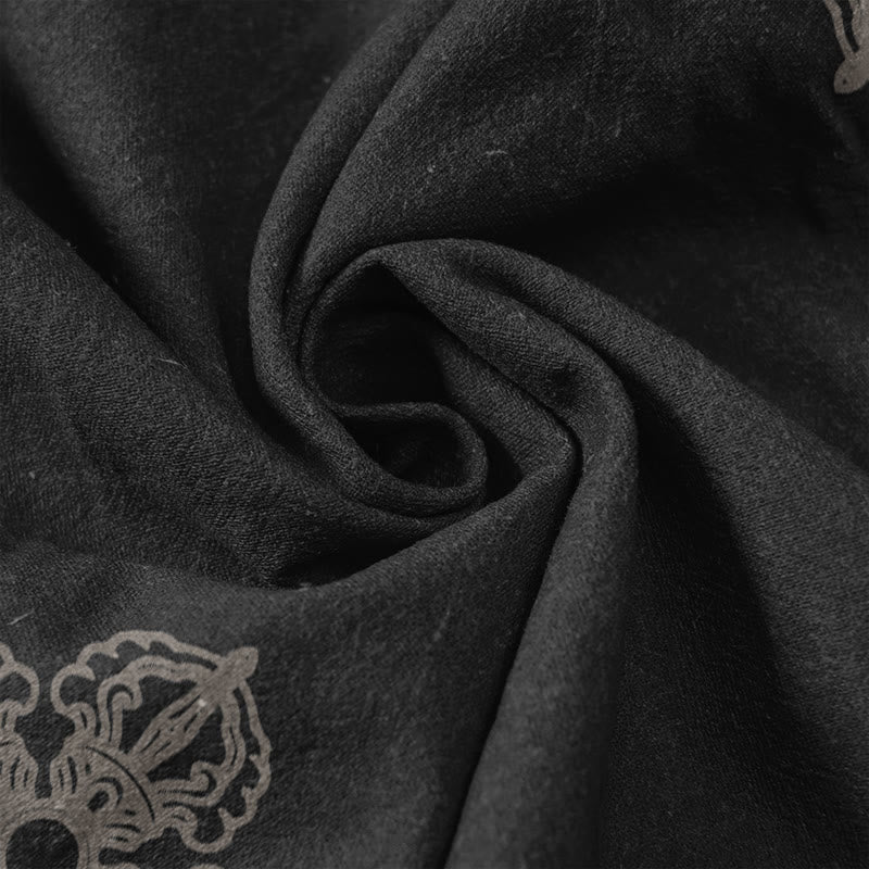 Buddha Stones Cotton Casual Lotus Flowers Double Dorje Vajra Namaste Om Design Women's Elastic Waist Pants With Pockets - image 3
