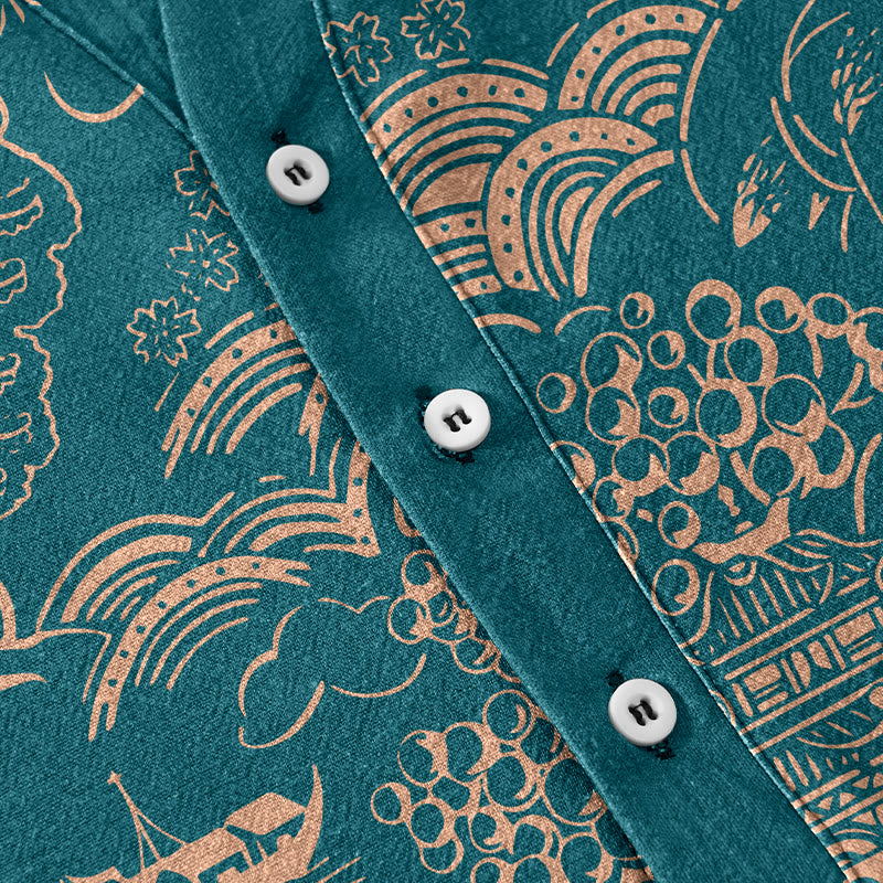 Buddha Stones Cotton Nature Towers Landscape Pattern Men's Short Sleeve Half Button Shirt - image 3