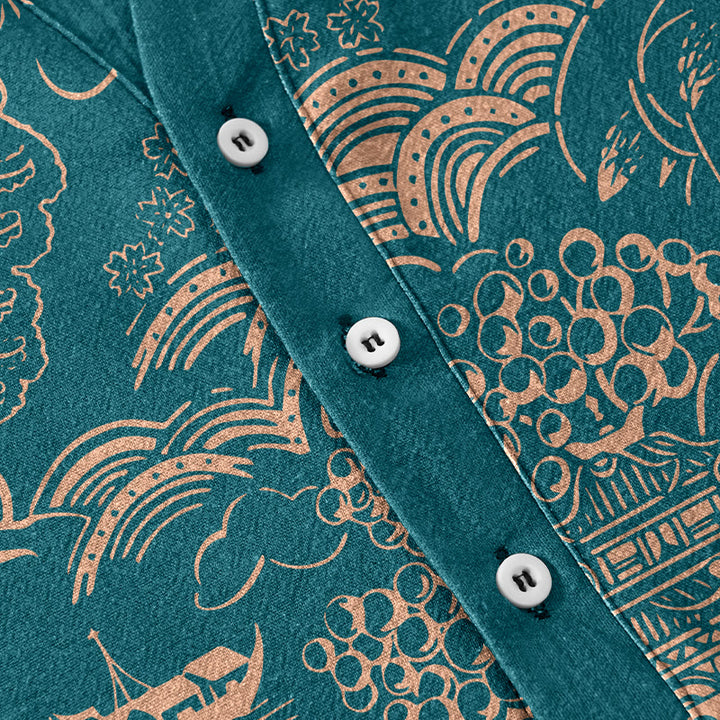 Buddha Stones Cotton Nature Towers Landscape Pattern Men's Short Sleeve Half Button Shirt - image 3