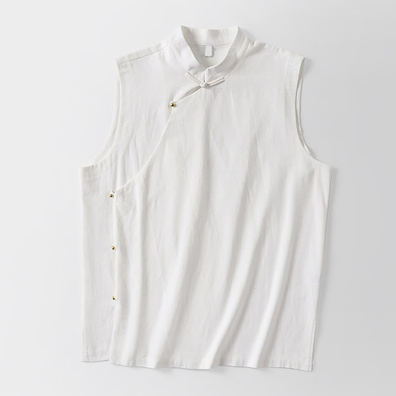 Buddha Stones Summer Solid Color Stand Collar Frog-Button Men's Cotton Linen Sleeveless Vest - image 9