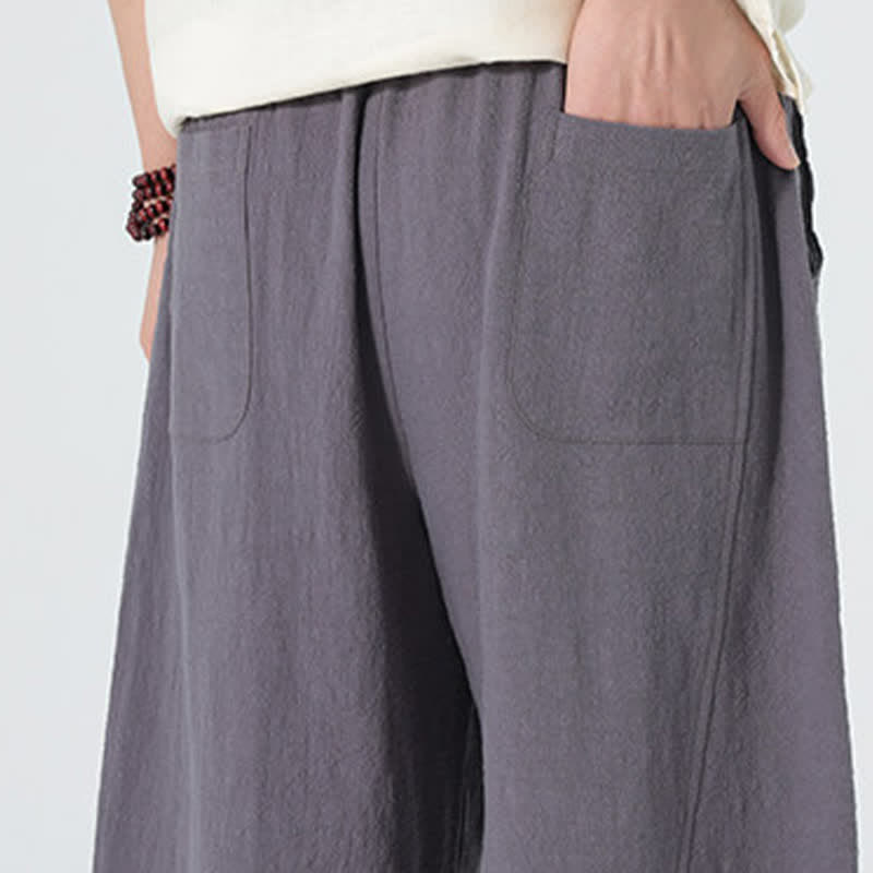 Buddha Stones Spring Pure Color Men's Cotton Drawstring Pants With Pockets - image 5