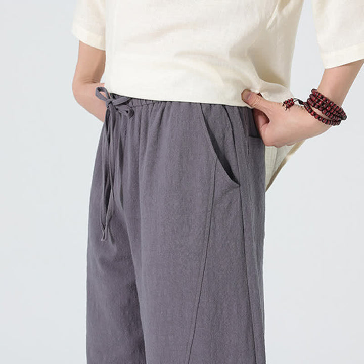 Buddha Stones Spring Pure Color Men's Cotton Drawstring Pants With Pockets - image 4