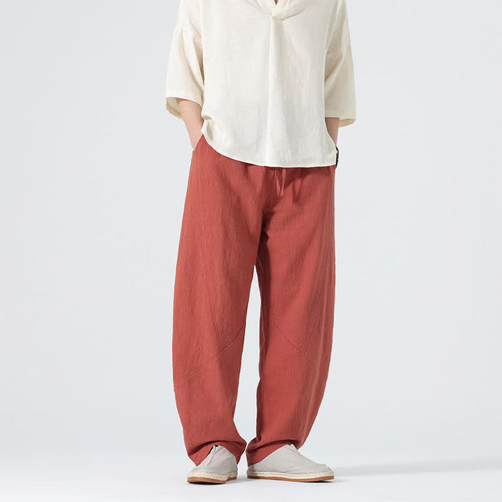 Buddha Stones Spring Pure Color Men's Cotton Drawstring Pants With Pockets - Tomato - US/UK/AU46，EU56 (5XL) - image 14