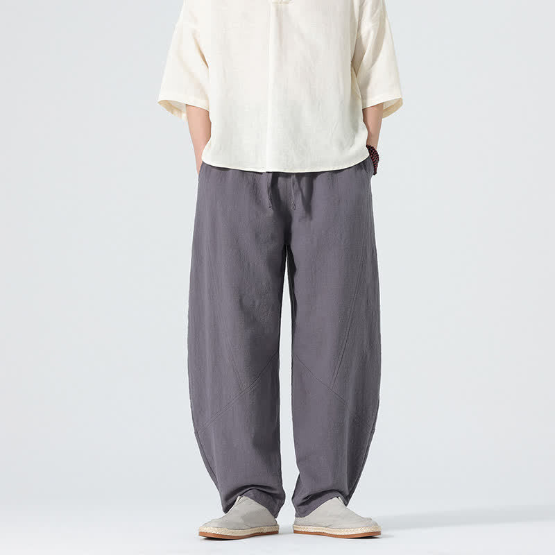 Buddha Stones Spring Pure Color Men's Cotton Drawstring Pants With Pockets - Gray - US/UK/AU46，EU56 (5XL) - image 1