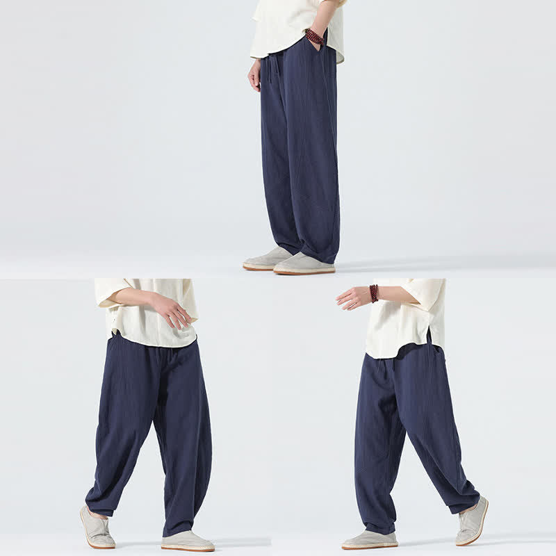 Buddha Stones Spring Pure Color Men's Cotton Drawstring Pants With Pockets - image 13