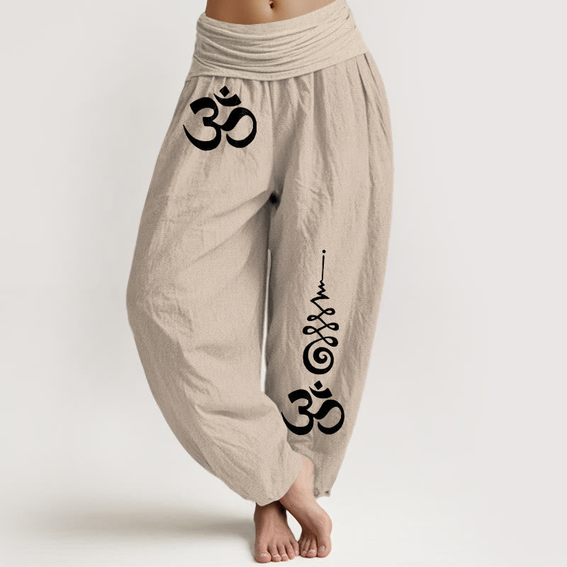 Buddha Stones Cotton Calm OM Energy Lines Pattern Women's Elastic Waist Harem Pants - Tan - US16，UK/AU20，EU48 (3XL) - image 11