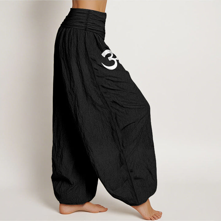 Buddha Stones Cotton Calm OM Energy Lines Pattern Women's Elastic Waist Harem Pants - image 1