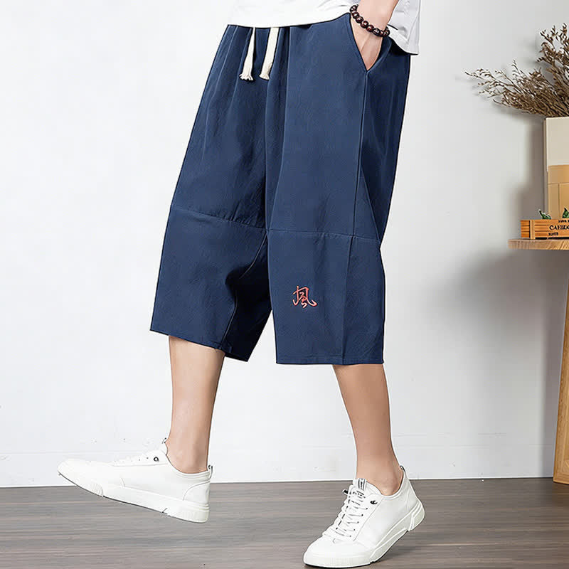 Buddha Stones Plain Drawstring Capri Length Men's Cotton Linen Harem Pants With Pockets - image 17