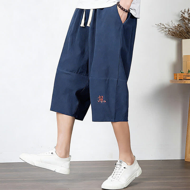 Buddha Stones Plain Drawstring Capri Length Men's Cotton Linen Harem Pants With Pockets - image 17