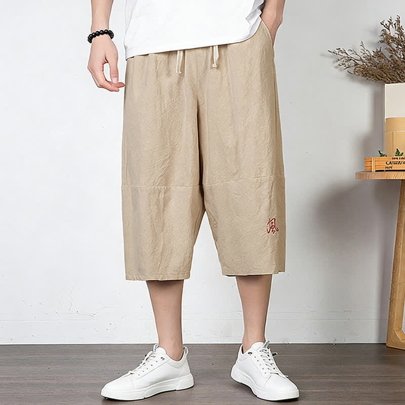 Buddha Stones Plain Drawstring Capri Length Men's Cotton Linen Harem Pants With Pockets - Wheat - US/UK/AU54，EU64 (9XL) - image 12