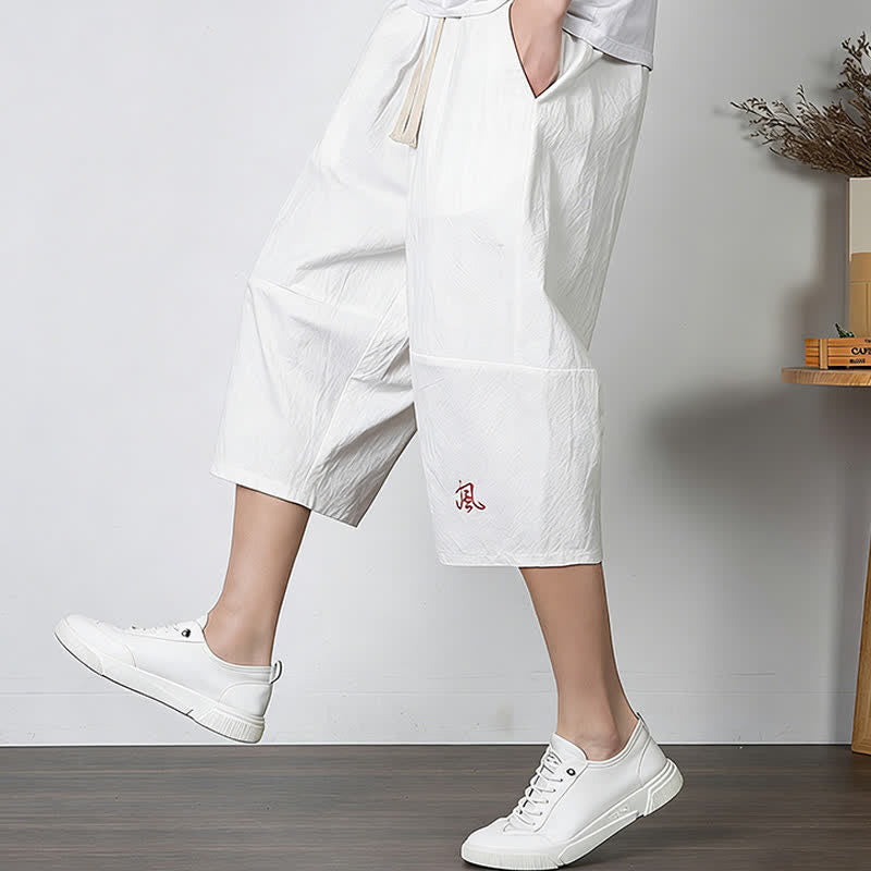 Buddha Stones Plain Drawstring Capri Length Men's Cotton Linen Harem Pants With Pockets - White - US/UK/AU54，EU64 (9XL) - image 6