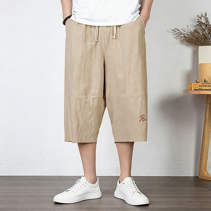 Buddha Stones Plain Drawstring Capri Length Men's Cotton Linen Harem Pants With Pockets - image 13
