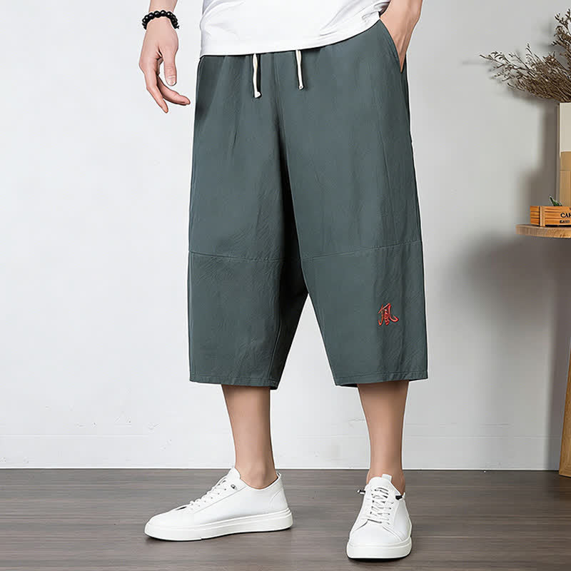 Buddha Stones Plain Drawstring Capri Length Men's Cotton Linen Harem Pants With Pockets - LightSlateGray - US/UK/AU54，EU64 (9XL) - image 0