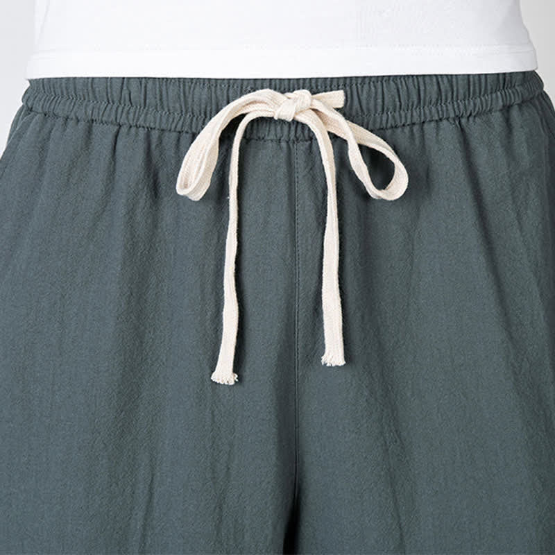 Buddha Stones Plain Drawstring Capri Length Men's Cotton Linen Harem Pants With Pockets - image 2