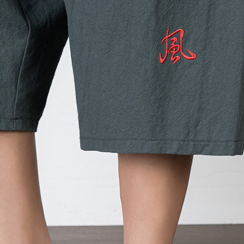 Buddha Stones Plain Drawstring Capri Length Men's Cotton Linen Harem Pants With Pockets - image 5