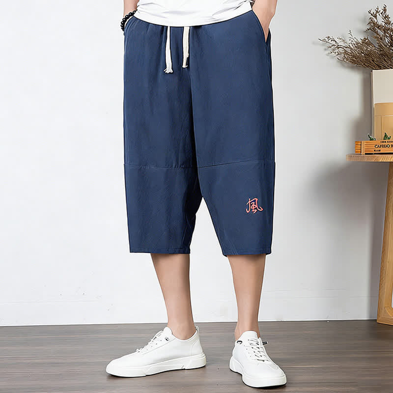 Buddha Stones Plain Drawstring Capri Length Men's Cotton Linen Harem Pants With Pockets - DarkBlue - US/UK/AU54，EU64 (9XL) - image 15