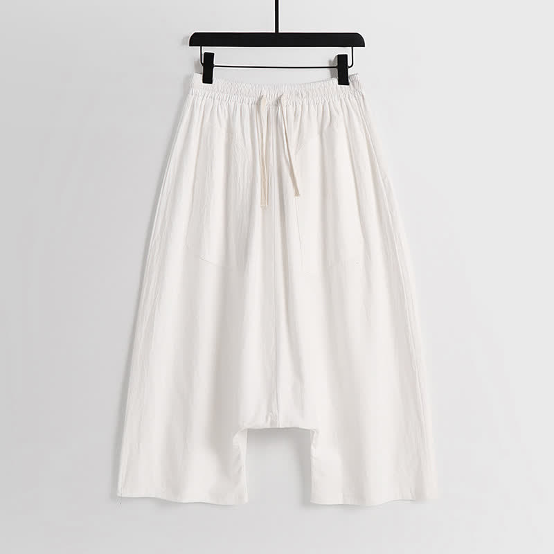 Buddha Stones Plain Drop Crotch Design Cotton Linen Men's Harem 7-8 Length Pants - White - US/UK/AU54，EU64 (9XL) - image 9