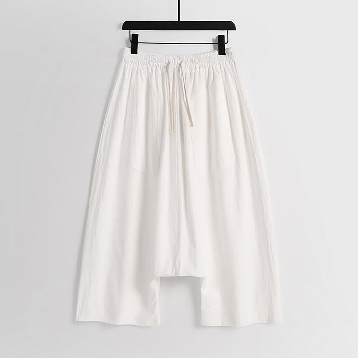 Buddha Stones Plain Drop Crotch Design Cotton Linen Men's Harem 7-8 Length Pants - White - US/UK/AU54，EU64 (9XL) - image 9