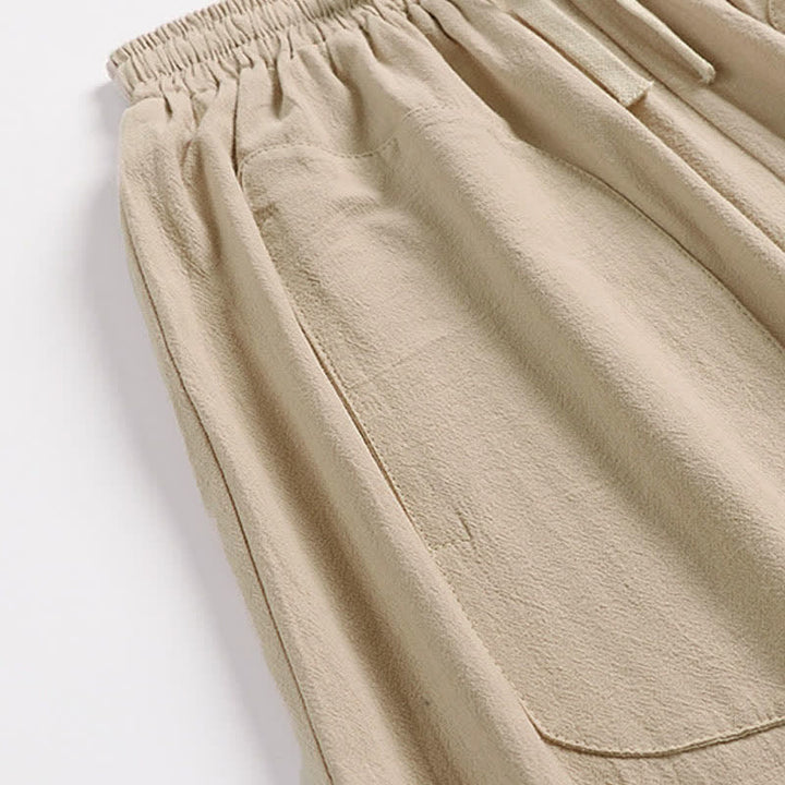 Buddha Stones Plain Drop Crotch Design Cotton Linen Men's Harem 7-8 Length Pants - image 7