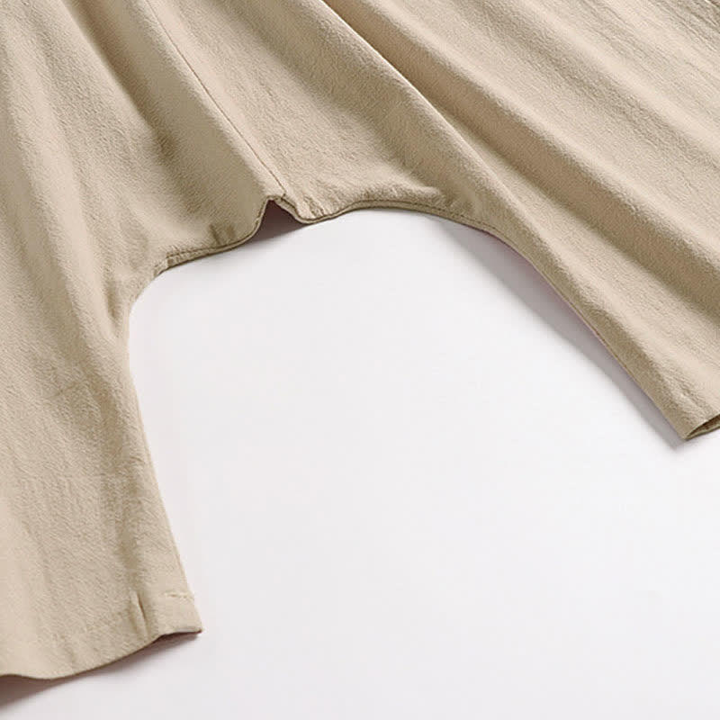 Buddha Stones Plain Drop Crotch Design Cotton Linen Men's Harem 7-8 Length Pants - image 8