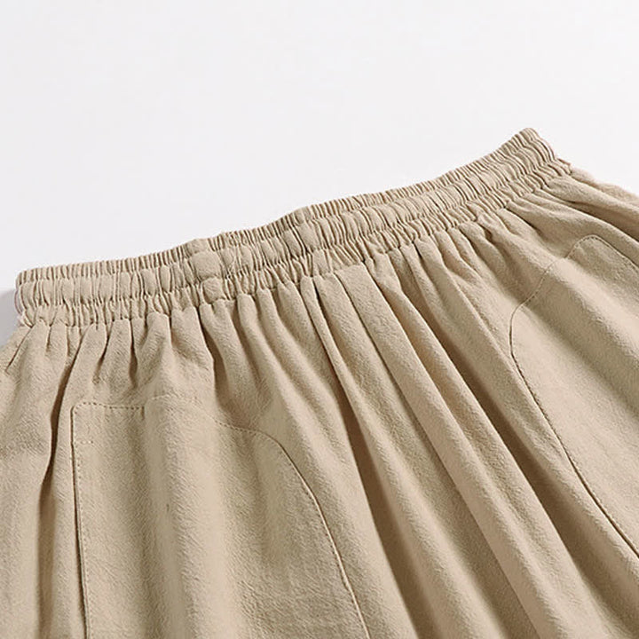 Buddha Stones Plain Drop Crotch Design Cotton Linen Men's Harem 7-8 Length Pants - image 4