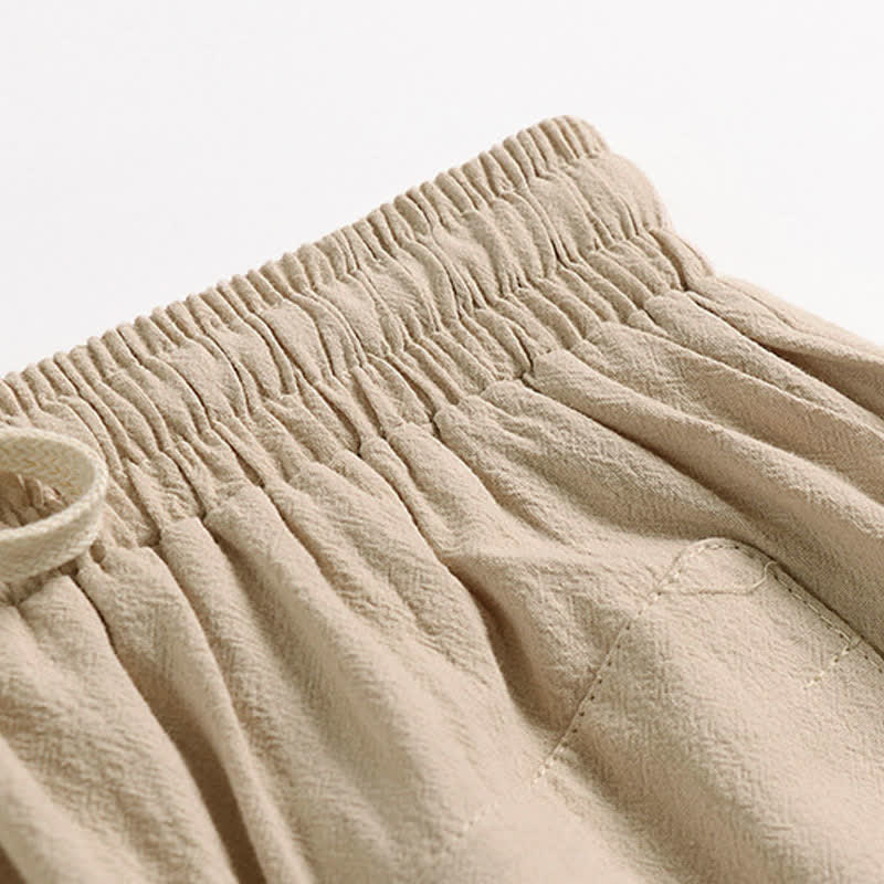 Buddha Stones Plain Drop Crotch Design Cotton Linen Men's Harem 7-8 Length Pants - image 3
