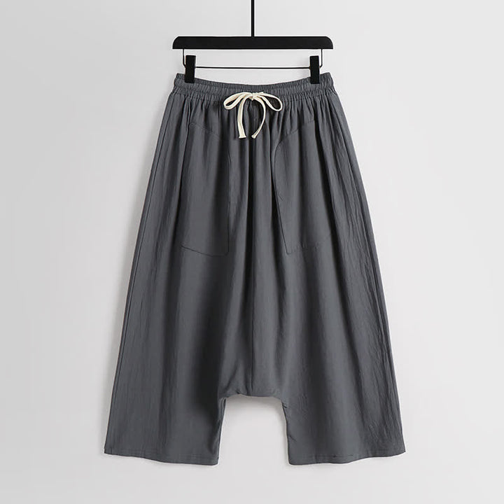Buddha Stones Plain Drop Crotch Design Cotton Linen Men's Harem 7-8 Length Pants - DimGray - US/UK/AU54，EU64 (9XL) - image 10