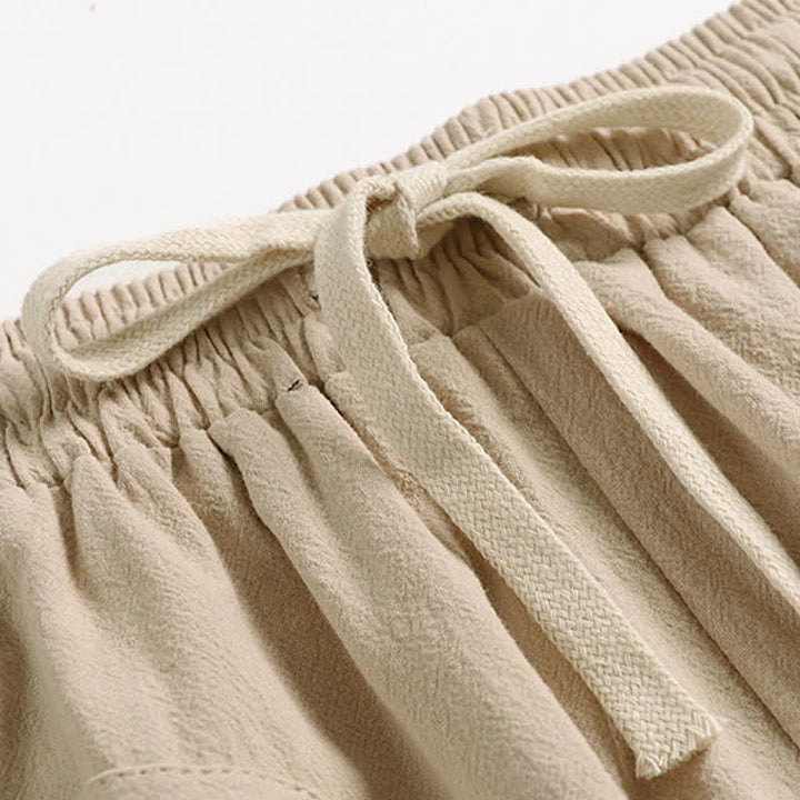 Buddha Stones Plain Drop Crotch Design Cotton Linen Men's Harem 7-8 Length Pants - image 5
