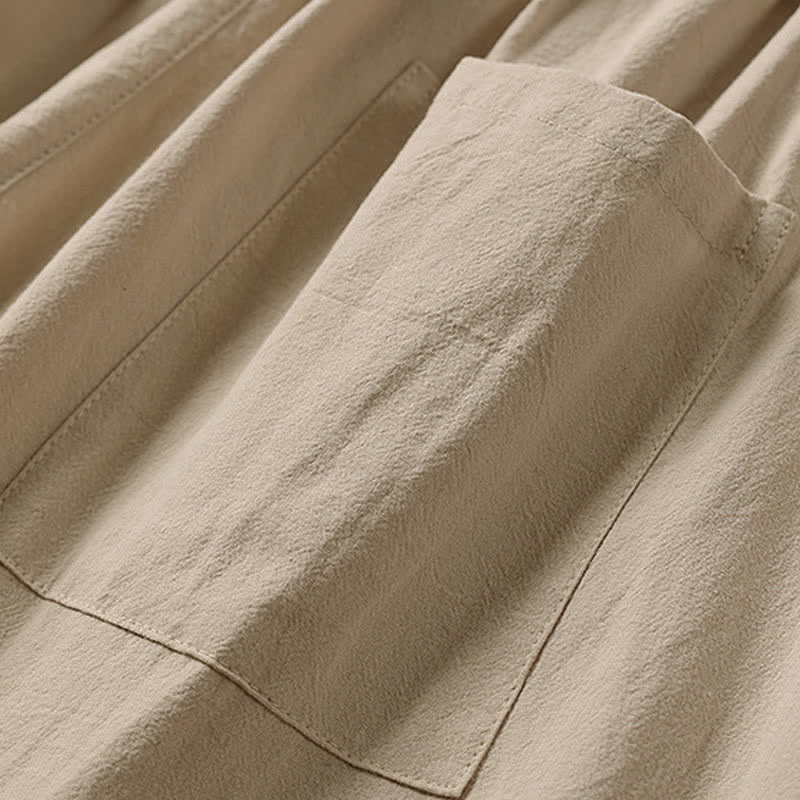 Buddha Stones Summer Embroidery Capri Length Cotton Linen Men's Wide Leg Pants With Pockets - image 9