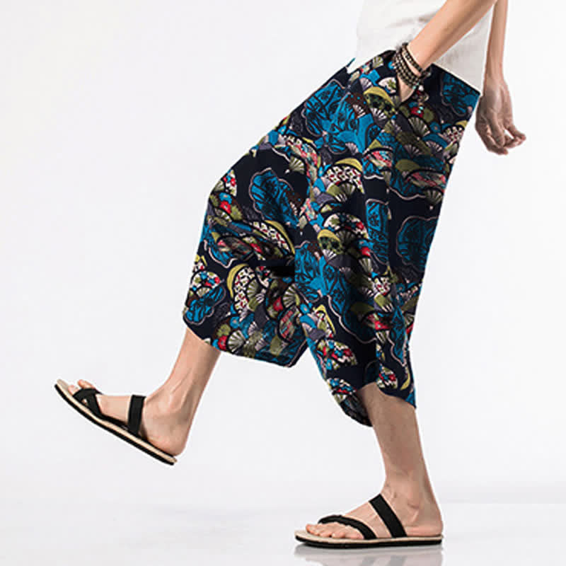 Buddha Stones Ethnic Printing Floral Geometric Pattern Men's Harem 7-8 Length Pants With Pockets - image 2