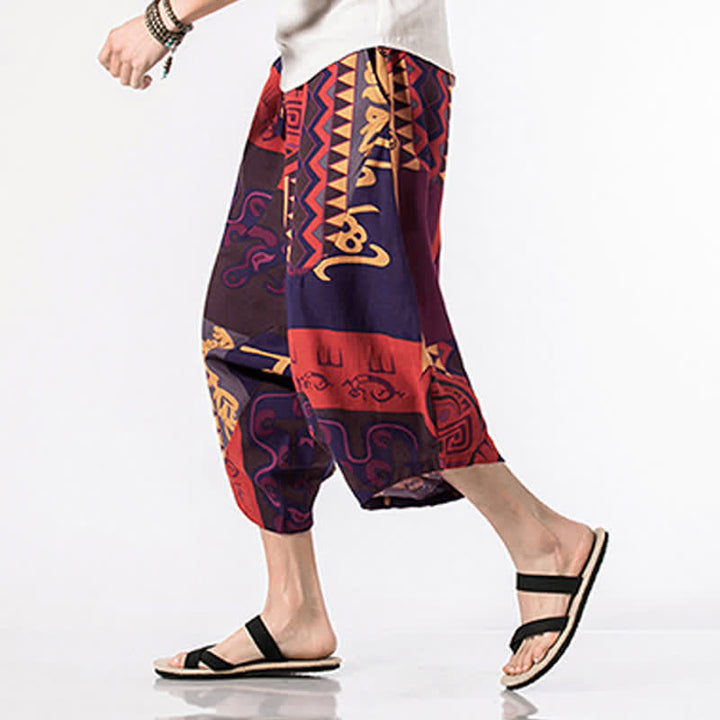 Buddha Stones Ethnic Printing Floral Geometric Pattern Men's Harem 7-8 Length Pants With Pockets - image 12