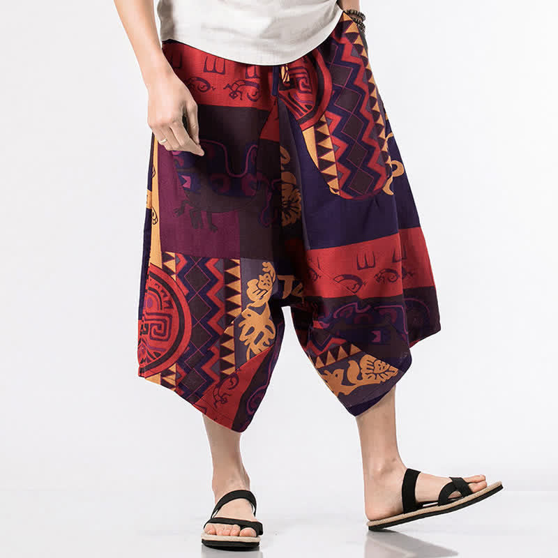 Buddha Stones Ethnic Printing Floral Geometric Pattern Men's Harem 7-8 Length Pants With Pockets - Geometric - US/UK/AU46，EU56 (5XL) - image 8