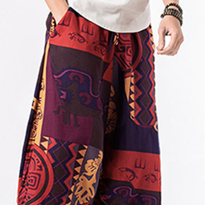 Buddha Stones Ethnic Printing Floral Geometric Pattern Men's Harem 7-8 Length Pants With Pockets - image 15