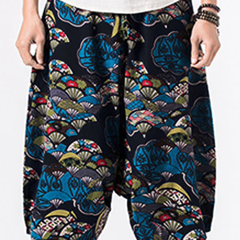 Buddha Stones Ethnic Printing Floral Geometric Pattern Men's Harem 7-8 Length Pants With Pockets - image 4