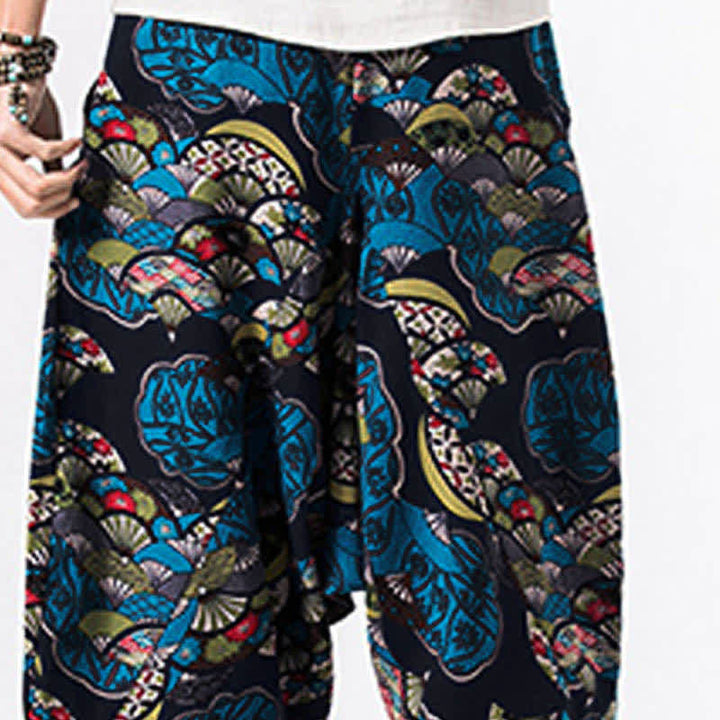 Buddha Stones Ethnic Printing Floral Geometric Pattern Men's Harem 7-8 Length Pants With Pockets - image 6