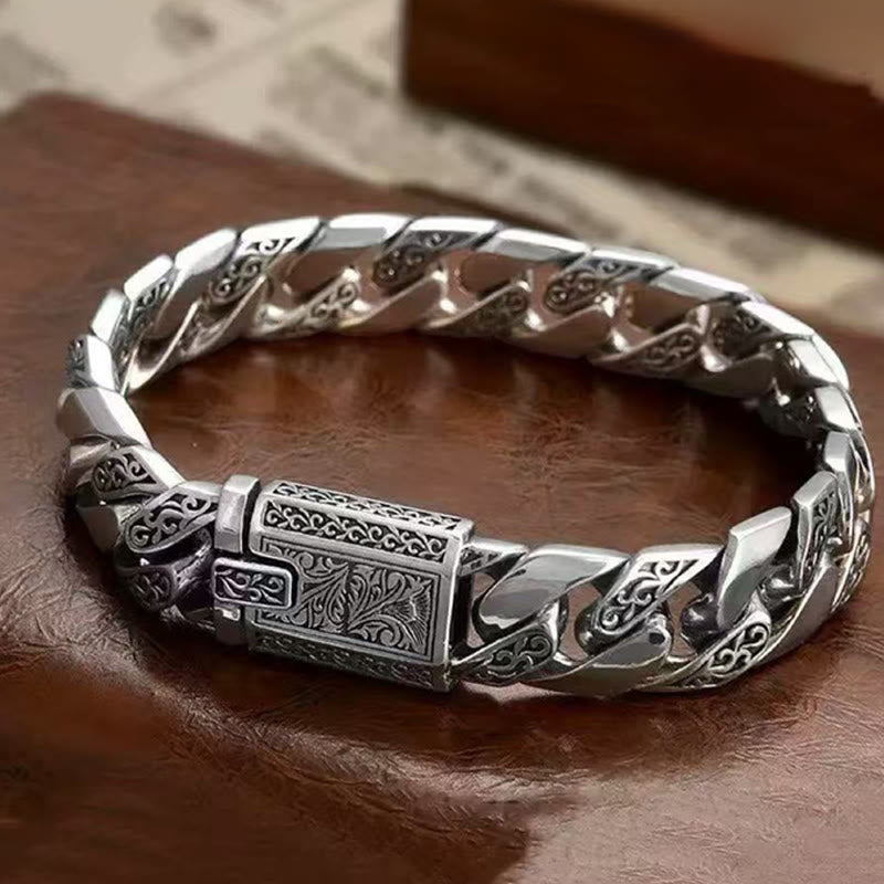 Buddha Stones Chain Copper Tang Dynasty Flower Design Braided Luck Cuban Bracelet - Copper(Wrist Circumference: 20cm) - image 0